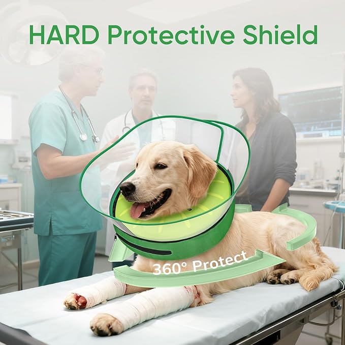 Supet Raised Inflatable Dog Cone After Surgery - Adjustable Recovery Donut Collar with Removable Shield to Stop Licking Wounds & Protect Stitches - Soft Dog Cone Alternative for Large Dogs (Kiwi,XL)