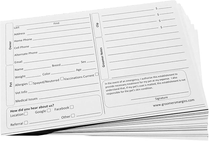 100 Dog Grooming Client Cards 5X8 Inch Client Profile Cards Dog Grooming Salon Must Haves for Pet Kennel Records, Groomer Customer Information Cards, Professional Pet Grooming Supplies