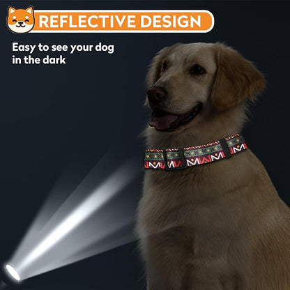 Reflective Dog Collar, Adjustable Soft Neoprene Padded Nylon Pet Collars with Buckle for Puppy and Small Dogs, Cats, Retro Geometric Flowers,XL