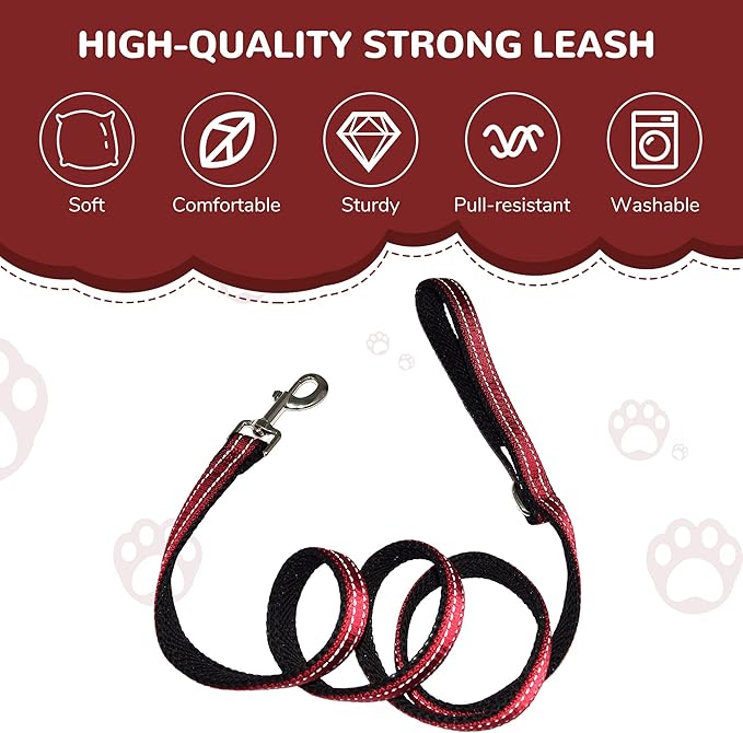 Reflective Dog Collar and Leash Set for Large Dogs, 4 FT/5 FT Dog Leash, Handle with an O-ring, Adjustable Mesh Padded Large Dog Collar with Quick Release Buckle-Red