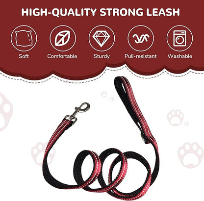 Reflective Dog Collar and Leash Set for Large Dogs, 4 FT/5 FT Dog Leash, Handle with an O-ring, Adjustable Mesh Padded Large Dog Collar with Quick Release Buckle-Red