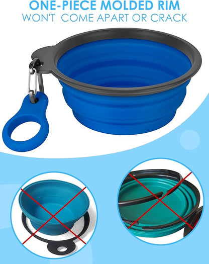Aonkey Collapsible Dog Bowls with Bottle Carrier, 2 Pack Travel Dog Water Bowl Upgraded Carabiner, One-piece Molded Rim No Fall Off or Crack, Foldable Silicone Portable for Pets Walking Hiking 15oz