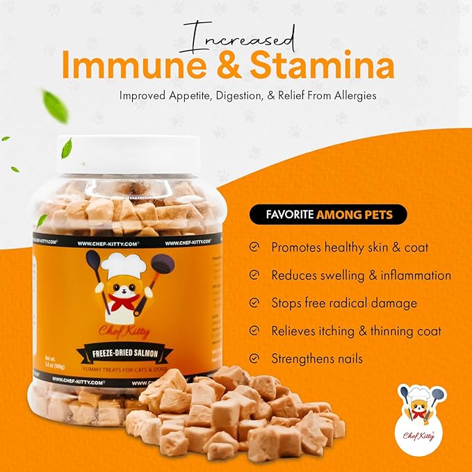 Freeze-Dried Salmon Treats for Cats & Dogs – 100% Wild Caught, Single Ingredient, High-Protein, Healthy Snack – No Additives or Preservatives – 7.0oz - Inspected & Tested in USA
