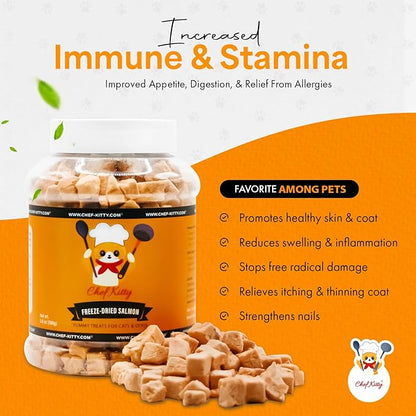 Freeze-Dried Salmon Treats for Cats & Dogs – 100% Wild Caught, Single Ingredient, High-Protein, Healthy Snack – No Additives or Preservatives – 7.0oz - Inspected & Tested in USA