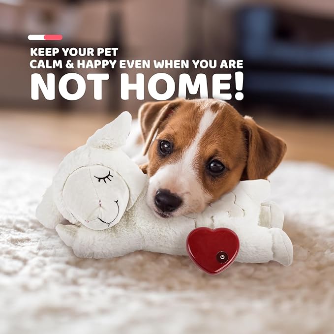 ALL FOR PAWS Heartbeat Dog Toy with Warm Bag for Puppy Anxiety Relief & Sleep Aid, Heartbeat Stuffed Animal Dog Toy for Behavioral Training, Snuggling Plush Toy for Puppy Calming Aid, White Sheep