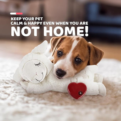 ALL FOR PAWS Heartbeat Dog Toy with Warm Bag for Puppy Anxiety Relief & Sleep Aid, Heartbeat Stuffed Animal Dog Toy for Behavioral Training, Snuggling Plush Toy for Puppy Calming Aid, White Sheep