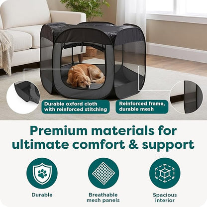 FurHaven Portable Pet Playpen for Dogs & Cats, Extra Large Indoor Kitten Playpen with Mesh Sides, Foldable Dog Playpen for Large Dogs, Pop Up Travel Dog Pen, X-Large, Pet Crate with Mesh Sides, Navy