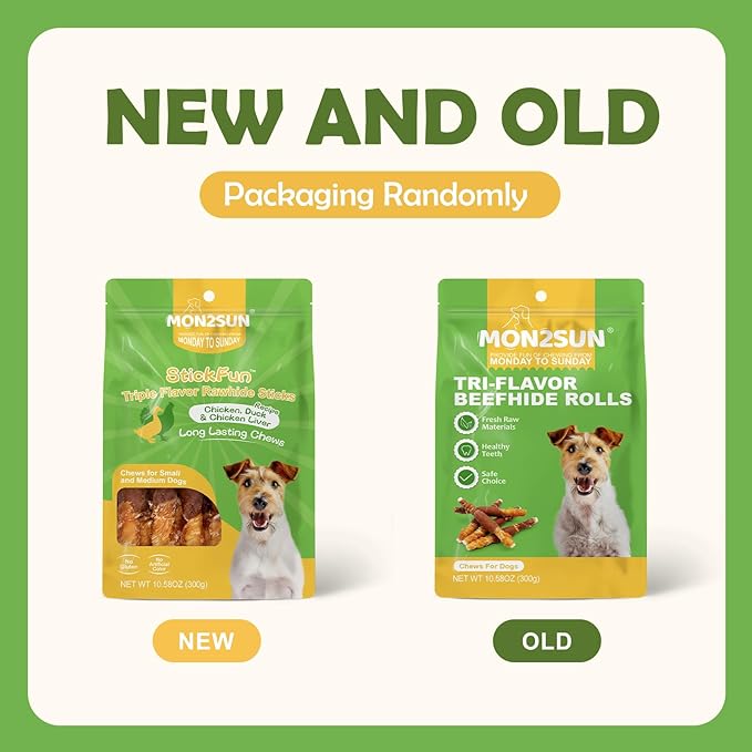 MON2SUN Dog Treats, Triple Flavor 5 Inch Chicken Liver Duck and Chicken Wrapped Rawhide Snacks for Small and Medium Dogs, 10.58 Oz (15 Count-Pack of 2)