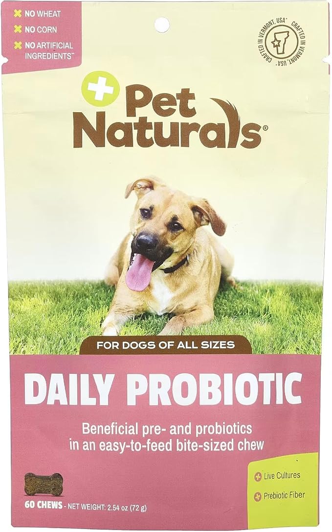 Pet Naturals Daily Probiotic for Dogs,120M CFUs - Pre and Probiotics for Dogs Digestive Health,Gut Health,Immune Support,Diarrhea,Allergies and Itching - 60 Chews,Duck Flavor,(Pack of 2)