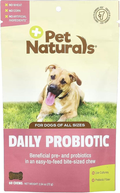 Pet Naturals Daily Probiotic for Dogs,120M CFUs - Pre and Probiotics for Dogs Digestive Health,Gut Health,Immune Support,Diarrhea,Allergies and Itching - 60 Chews,Duck Flavor,(Pack of 2)