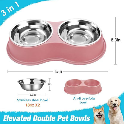 Epetslove Dog Bowls Double Dog Water and Food Bowls Stainless Steel Bowls with Non-Slip Resin Station, Pet Feeder Bowls for Puppy Medium Dogs Cats