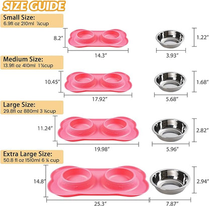 Hubulk Pet Dog Bowls 2 Stainless Steel Dog Bowl with No Spill Non-Skid Silicone Mat + Pet Food Scoop Water and Food Feeder Bowls for Feeding Small Medium Large Dogs Cats Puppies (Large, Pink)