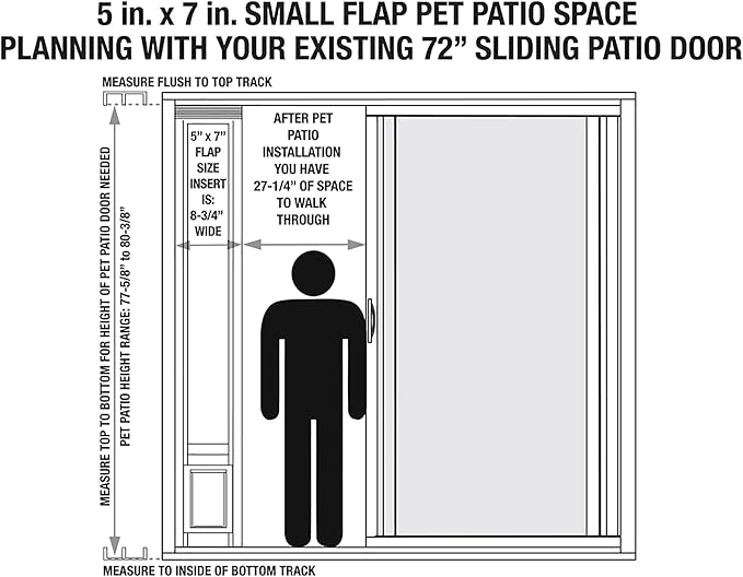 IDEAL PET PRODUCTS Since 1979 Ideal Pet Products Aluminum Pet Patio Door, Adjustable Height 77-5/8" to 80-3/8", 5" x 7" Flap Size, Mill/Silver