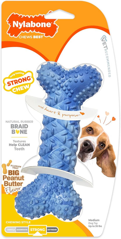 Nylabone Braid Bone Strong Chew Toy for Dogs, Natural Rubber Dog Toy for Moderate & Aggressive Chewers, Peanut Butter Flavor, Medium Dogs - Up to 35 lbs, 1 Count
