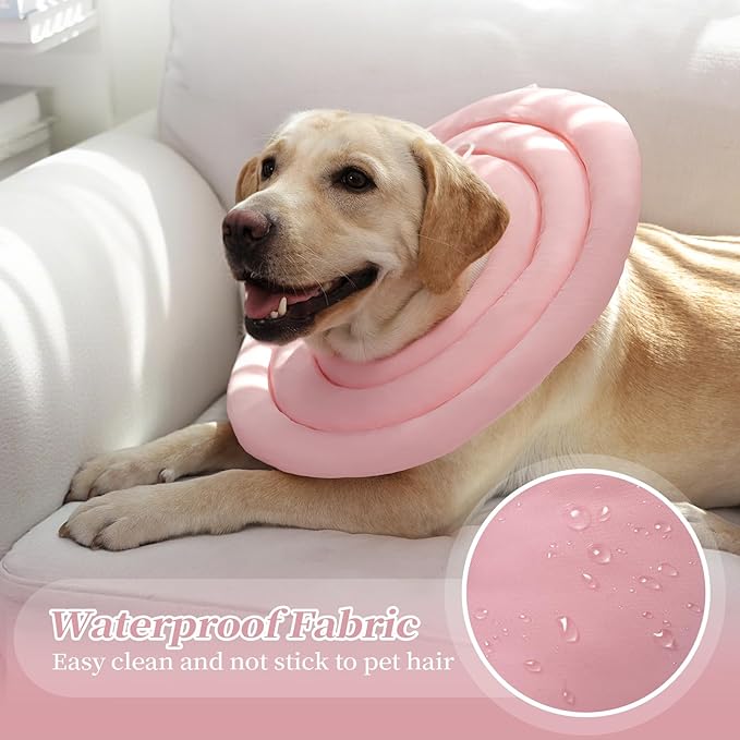 IDOMIK Dog Recovery Collar, Waterproof Soft Dog Cone After Surgery, Comfy Protective Elizabethan Collar Alternative for Dogs Cats, Adjustable Pet Neck Donut Cone Anti-Licking Biting Wounds,Pink,3XL