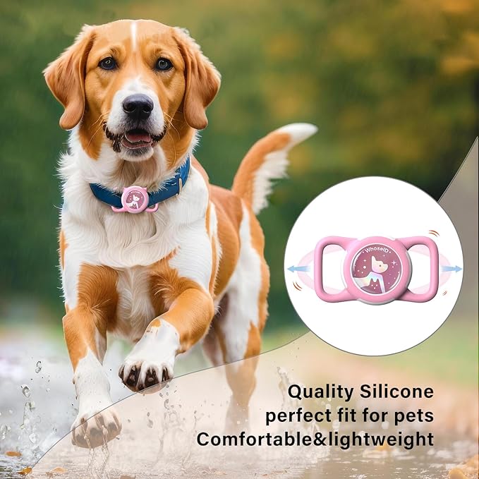 Waterproof Airtag Dog Collar Holder, Silicone & ABS Airtag Holder for Dog & Cat Collars, Ultra-Durable, Lightweight and Protective Airtag Case (Rose&Pink-1, Regular)