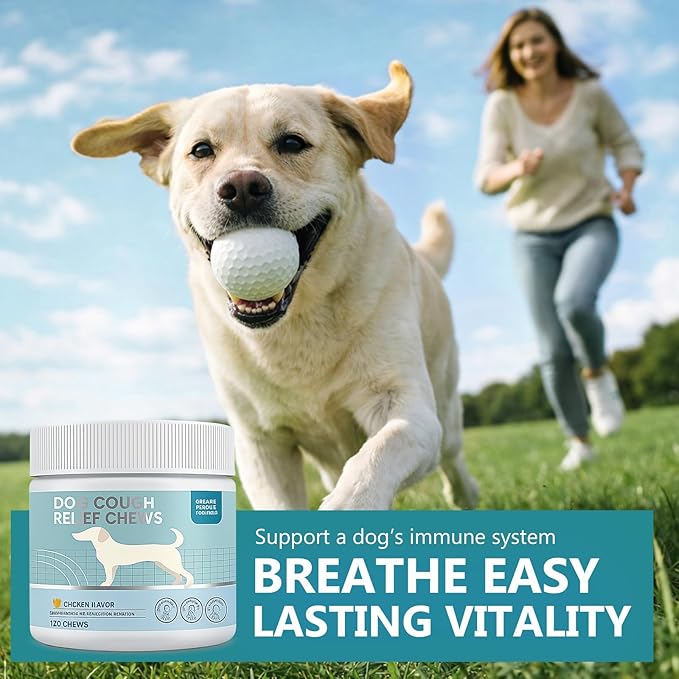 HAPIPET Dog Cough & Throat Relief Chews, Natural Kennel Cough Treatment with Herbal Extracts – Real Chicken Flavor, Soothes Breathing Discomfort, 120 Soft Chews