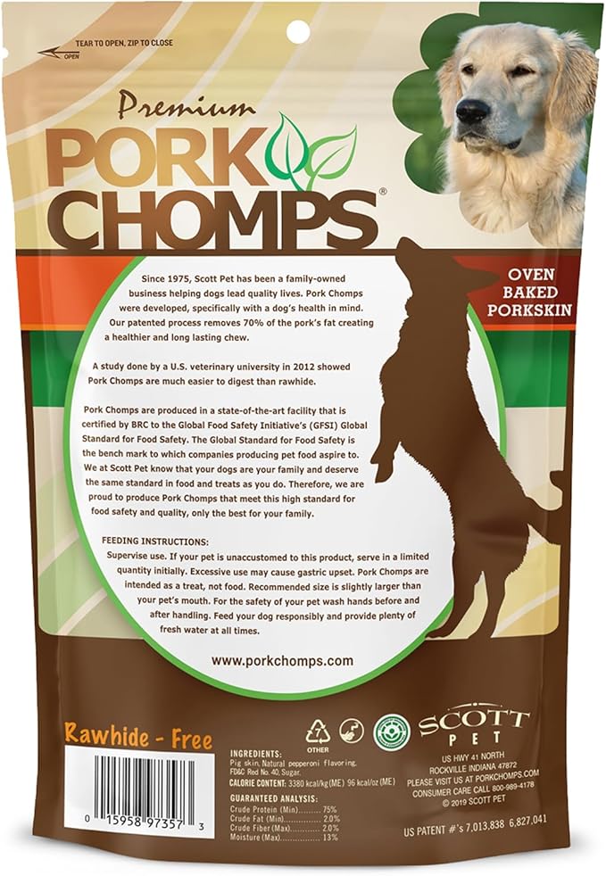 Pork Chomps Baked Pork Skin Dog Chews, 5 Inch Mini Twists, 30 Count - Pepperoni Flavor Wrap - Long-Lasting Treats for Dogs - High Protein, Rawhide-Free, Low Fat, Healthy & Delicious Chews