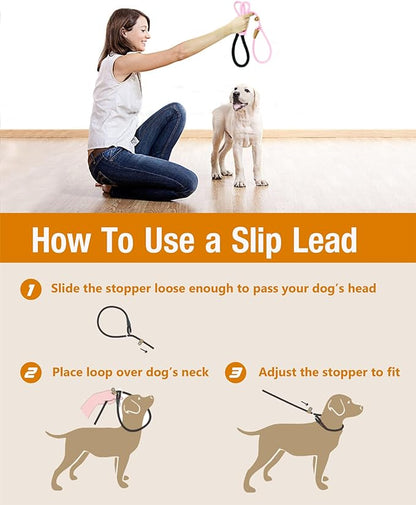 lynxking Slip Lead Dog Leash, 8 FT x 1/2" Heavy Duty Dog Loop Leashes, Comfortable Strong Rope Slip Leash for Dogs