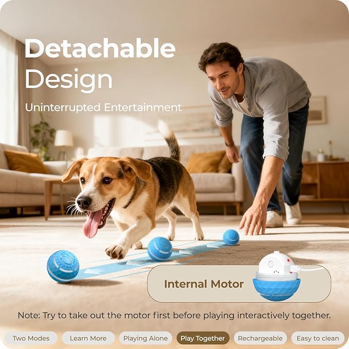 Apasiri Interactive Dog Toys: Automatic Moving Dog Balls with LED Lights, Puppy Toy to Keep Them Busy, Shaky Dog Ball for Small,Medium,Large Dogs, Dog Toys for Aggressive Chewers,Rechargeable - (Blue)