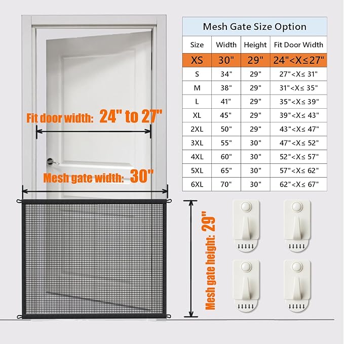 2-Pack Dog Gate for Stairs Pet Gates for The House: Dog Gate Indoor Dogs Screen Mesh Gate for Doorways Stairways 29 inches Tall, 30 inch Wide Fits 24–27'' Openi
