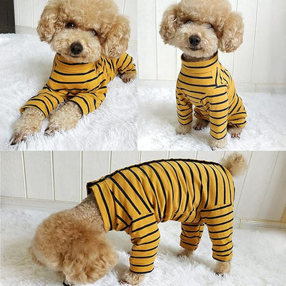 Dog’s Recovery Suit Post Surgery Shirt for Puppy, Full Coverage Dog's Bodysuit Wound Protective Surgical Clothes for Small and Medium Pets (Yellow Black Stripe-m)