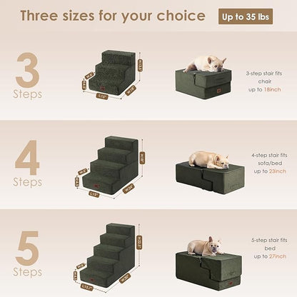 EHEYCIGA Dog Stairs for High Bed 22.5" H, 5-Step Dog Steps for Bed, Pet Steps for Small Dogs and Cats, Non-Slip Balanced Pet Ramp Indoor, Military Green