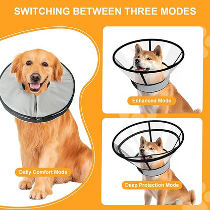 Sponge Core Dog Cat Cone Collar for After Surgery Recovery, Inflatable Dog Cone Alternative, Lainergie Dogs Donut Collar Adjustable with 2PCS Cover for Large Medium Small Dogs Cats (Grey+Yellow, S)
