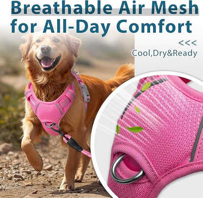 BARKBAY Dog Harness No Pull with ID Tag Pocket - Heavy Duty, Reflective, Easy Control for Large Dogs(Pink,M)