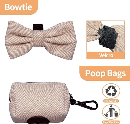 EVERKING 5-Piece Dog Travel Set, Adjustable Harness, Leash, Collar, Poop Bags, Bowtie for Small Medium Dogs, Beige, Breathable No-Pull Design (Beige, S)