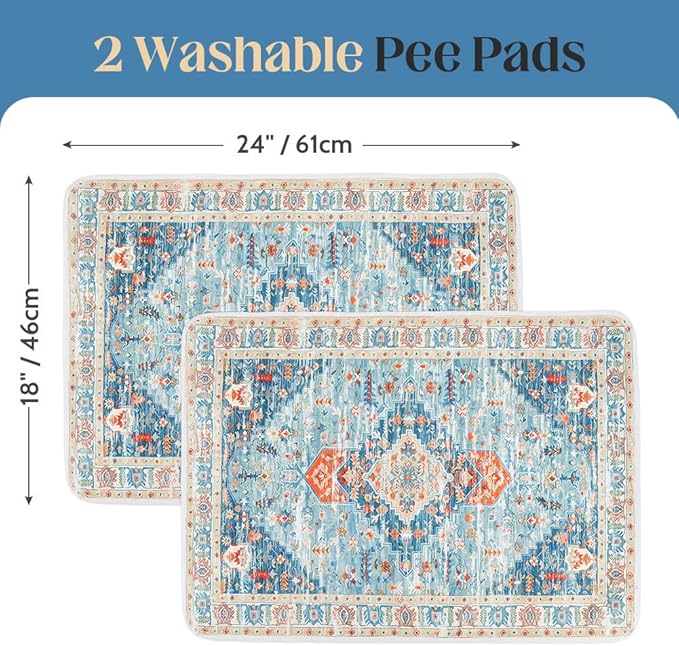 Washable Pee Pads for Dogs 2 Pack Reusable Puppy Training Pads 24"x18" Super Absorbent Waterproof Dog Training Pads, Non-Slip Potty Pads Whelping Pads Litter Mat Pet Supplies - Blue/Mix