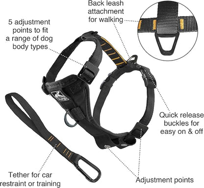 Kurgo Tru-Fit Smart Dog Walking Harness - Comfortable Fit - Adjustable Harness - Reflective Pet Wear - Quick Strap Release - Daily Walk Accessory - Includes Seat Belt Loop - Black - Large