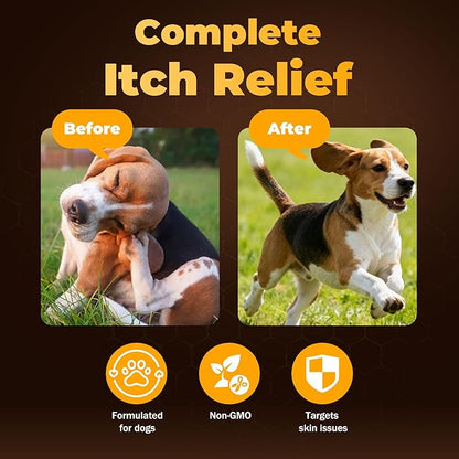 Manuka Honey for Dogs - Allergy Relief & Anti Itch Skin - Comfort and Coat Health - Manuka Honey, Krill Oil, Colostrum, Quercetin, Probiotics, Kelp Powder - 120 Soft Chews