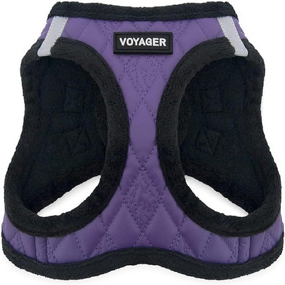 Best Pet Supplies - All Weather Plush, Reflective, No Pull Harness for Small, Medium Dogs, Cats - Secure with Hook & Loop Fastener, Buckle, Double D-Rings - Purple Faux Leather, XL