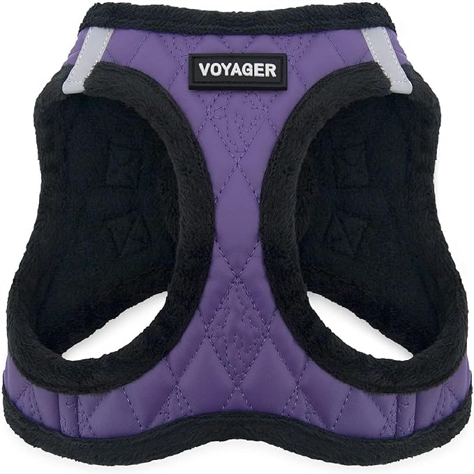 Best Pet Supplies - All Weather Plush, Reflective, No Pull Harness for Small, Medium Dogs, Cats - Secure with Hook & Loop Fastener, Buckle, Double D-Rings - Purple Faux Leather, S