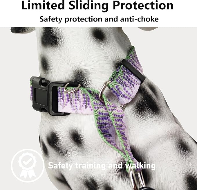 Martingale Collar for Dogs with Buckle Floral No Pull Adjustable Nylon Limited Slip Training Dog Collars (Purple Lavender, Large)