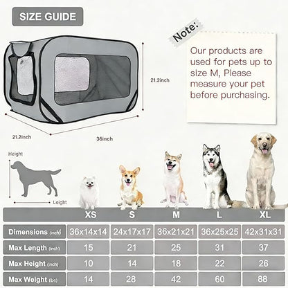 Foldable Dog Kennel for Medium Dogs 36-inch, Portable Waterproof Dog Crate, Pop-Up Indoor/Outdoor Pet Cage & Car Seat Travel Bed (Grey)