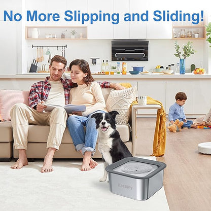 Kactoily 3L No-Spill Dog Water Bowl, Large Capacity Slow-Drinking Pet Water Feeder with Anti-Splash Floating Disk and Non-Slip Base (Square Dog Bowl)