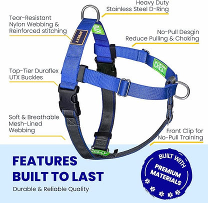 Easy Walk No Pull Dog Harness, Freedom Walk with Front and Back Clips Stainless D-Rings, Comfortable, Sewn-in Instructions Tags for Easy Use, for Medium Dogs Weight 30-39lbs (Blue, M)