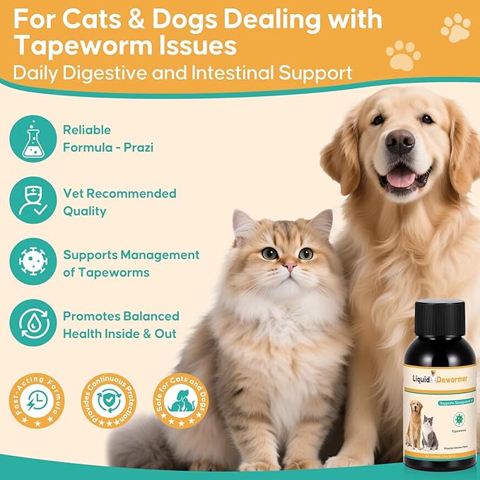 Dewormer for Pets, No More Tapeworms in Cats and Dogs,Tapeworm Support Liquid Formula, 60 ml
