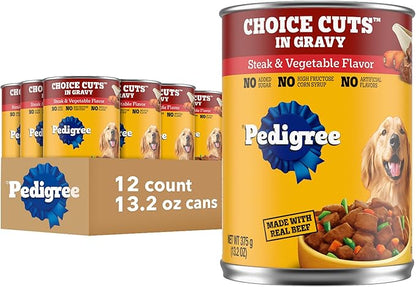 Pedigree Wet Dog Food, Choice Cuts Adult Canned Dog Food, Steak & Vegetable Flavor, 13.2 oz. Cans, 12 Count