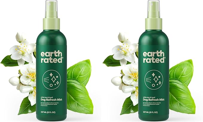 Earth Rated Dog Deodorizing Conditioner Spray, Conditioning & Odor-Eliminating Perfume for Dogs, for All Coat Types, Refreshing White Tea & Basil Scent, 8 oz (Pack of 2)