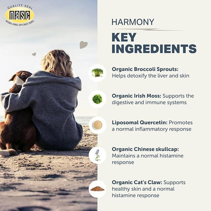 Harmony - Skin & Coat Supplement with Quercetin for Dogs - Balanced Histamine Support for Seasonal and Environmental Allergies - Veterinarian Formulated