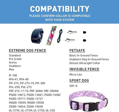 Rhea Rose 1 Inch Replacement Collar Strap Shock Collar with 2 Holes, Compatible with Nearly All Brands and Models of Underground Electric Dog Fences and Training Collars, Lavender Flowers