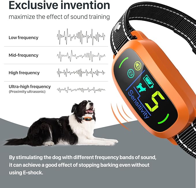 FAFAFROG Dog Bark Collar, Rechargeable Smart Collar, Anti Barking Training Collar with 5 Adjustable Sensitivity Beep Vibration, Bark Collar for Large Medium Small Dogs (Orange)