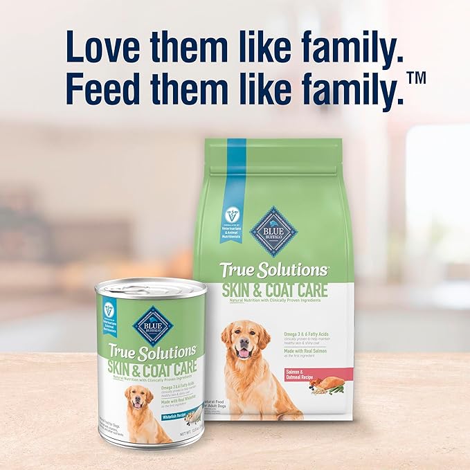 Blue Buffalo True Solutions Skin & Coat Care Natural Dry Dog Food for Adult Dogs, Salmon, 4-lb. Bag