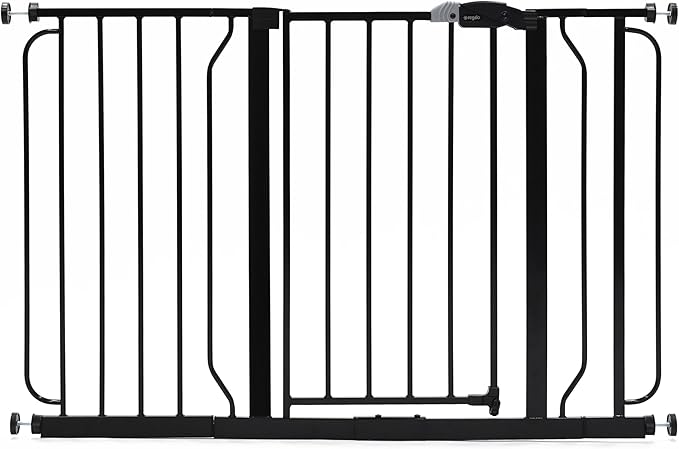 Regalo Safety 29-49" Easy Step Extra Wide Baby Gate for Doorways & Bottom of Stairs, Pressure Mounted Safety Gate with Door for Babies, Toddlers & Pets, Black