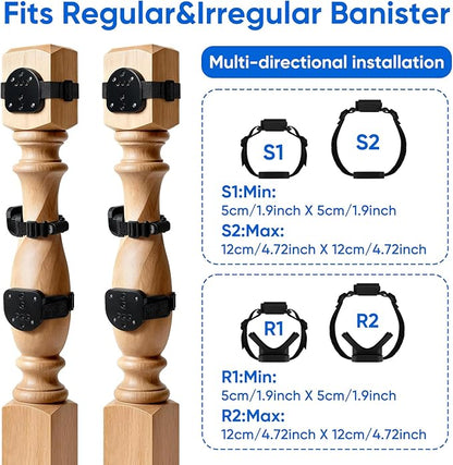 2Pcs Baby Gate Stair Railing Banister Adapter, Fits 1.9-4.72'' Diameter Universal Banisters, Wide Square/Round Railings No-Drilling Mounting Fittings for Retractable Gates,Adjustable Fixed Strap