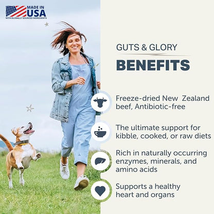 Four Leaf Rover Guts & Glory - Freeze Dried Organs for Dogs - with 100% Grass-Fed New Zealand Beef - Rich in Minerals - Veterinarian Formulated - 30 Large Dog Servings
