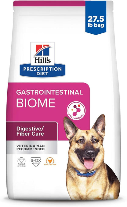 Hill's Prescription Diet Gastrointestinal Biome Digestive/Fiber Care Dry Dog Food, Chicken, 27.5 lb. Bag